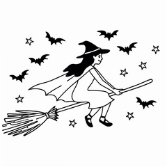 Fototapeta premium Happy Halloween Witch Silhouette Vector 