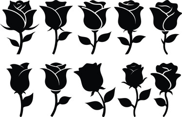 black and white rose silhouettes, minimalist floral design, monochrome botanical vector graphics, elegant stylized flower icons, sophisticated botanical illustrations, minimalist rose pattern