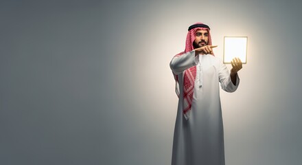 Arab Man Presenting on Tablet