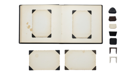 Vintage photograph album with extra photo corners isolated PNG with Transparent Background
