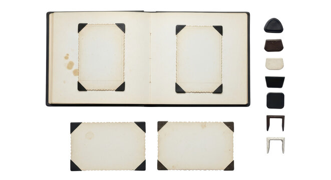 Vintage photograph album with extra photo corners isolated PNG with Transparent Background