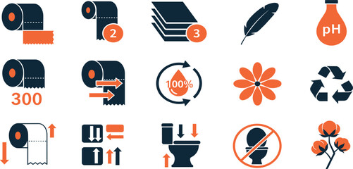 Toilet paper roll editable stroke outline icons set isolated on white background flat vector illustration.