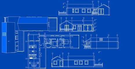 house architectural project sketch 3d illustration	
