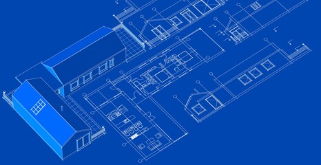 house architectural project sketch 3d illustration	
