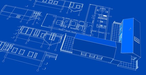 house architectural project sketch 3d illustration	
