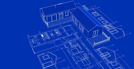 house architectural project sketch 3d illustration	
