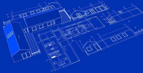 Obraz premium house architectural project sketch 3d illustration 