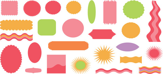 Wavy circular, oval and rectangular shape elements set vector illustration. Scallop squiggly borders frame collection