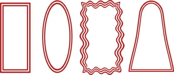 Wavy edge shapes frame box vector illustration isolated on white. Squiggle curve doodle rectangle and oval sketch