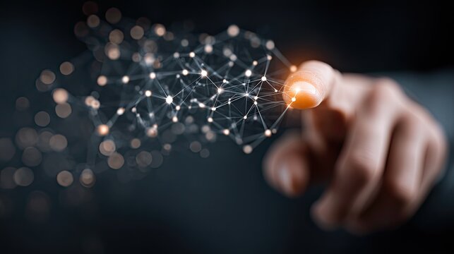 Clicking network connection icon representing joining, linking, or accessing digital platforms and online services