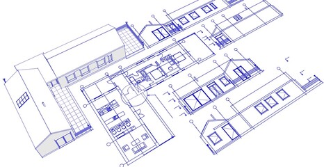 house architectural project sketch 3d illustration	
