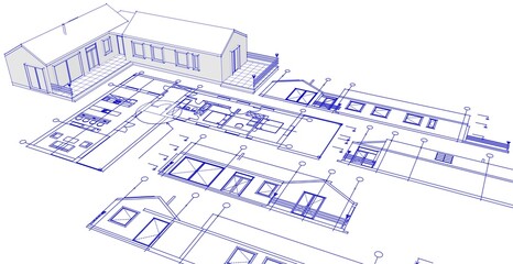 house architectural project sketch 3d illustration	
