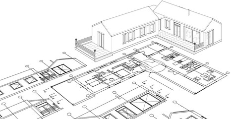house architectural project sketch 3d illustration	
