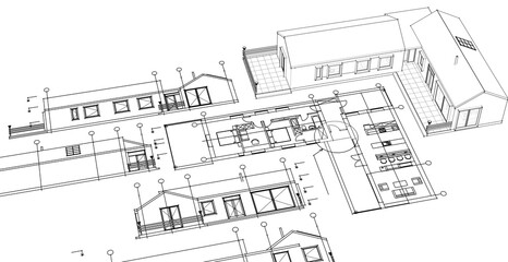 house architectural project sketch 3d illustration	
