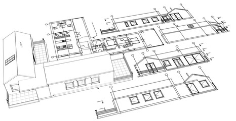 house architectural project sketch 3d illustration	
