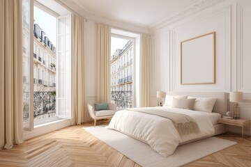 Parisian bedroom with large windows