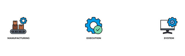 Mes banner web icon vector illustration concept of manufacturing execution system with icon of factory, service, automation, operation, production, distribution, management, structure, and analysisv