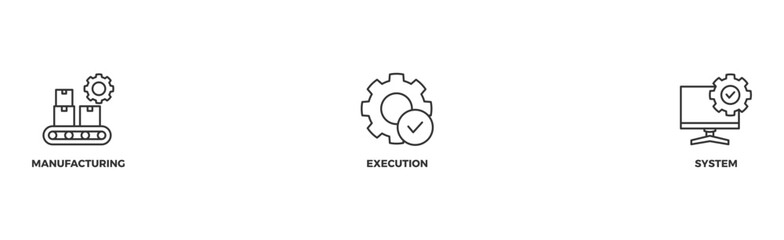 Mes banner web icon vector illustration concept of manufacturing execution system with icon of factory, service, automation, operation, production, distribution, management, structure, and analysisv