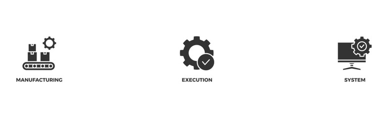 Mes banner web icon vector illustration concept of manufacturing execution system with icon of factory, service, automation, operation, production, distribution, management, structure, and analysisv