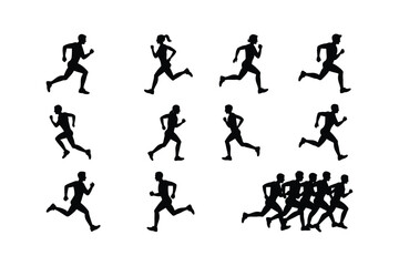 Male and female runners in motion running athletes