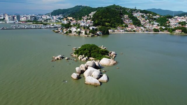 Curtume Beach and Vinhas Island in Florianopolis, Brasil. Taken with my drone