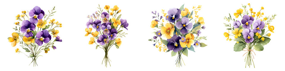 Watercolor Floral Bouquets - Pansies and Wildflowers