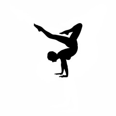 Silhouette of person balancing in crow pose on white background