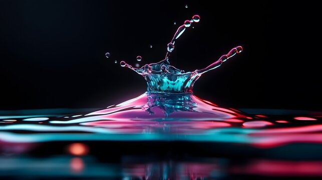 Vibrant Water Crown: A Spectacular Splash with Neon-Colored Refl