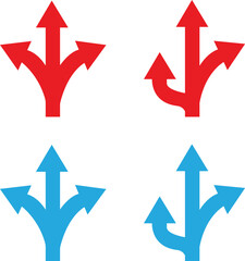 Road Traffic Direction arrow icon set.Direction arrows on the highway.Road navigation arrows. Path direction arrows.You-turn, left, right, two way, three way transportation direction arrow symbol.