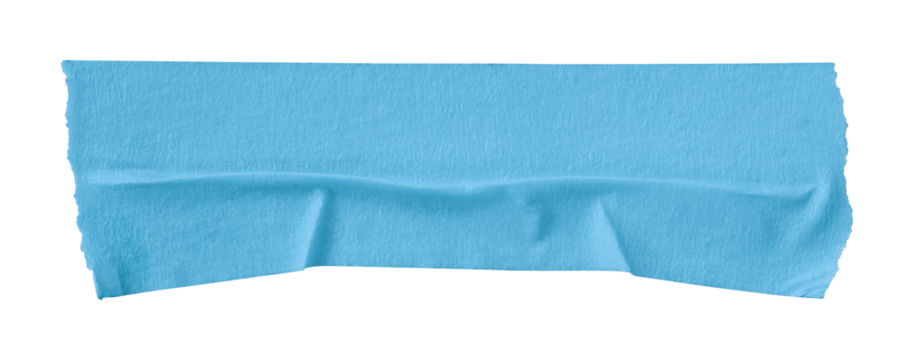 Light blue crumpled torn tape isolated on transparent background