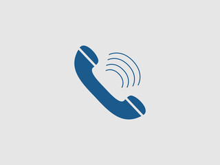 A solid blue icon of a classic telephone receiver
