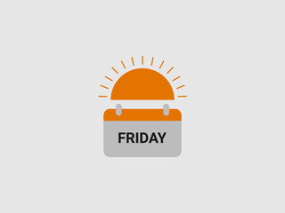 A graphic featuring an orange sun with radiating lines above a light gray calendar icon