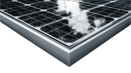 Close-up view of a solar panel with reflective surfaces, showcasing modern renewable energy technology.