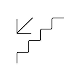 Minimalist black arrow sign indicating location of staircase in public space isolated on white background