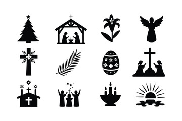 Fototapeta premium Religious Symbols Silhouette Collection christmas tree nativity scene