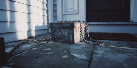 Secured metal box on porch