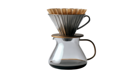 Coffee dripper and glass carafe on white isolate background, perfect for brewing fresh coffee.