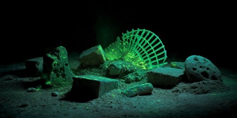 Glowing emerald green objects collection