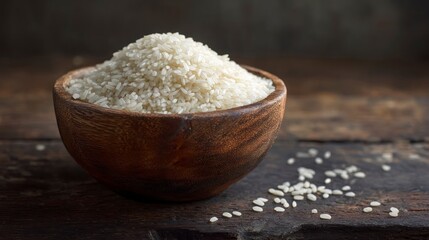 White rice in wooden bowl