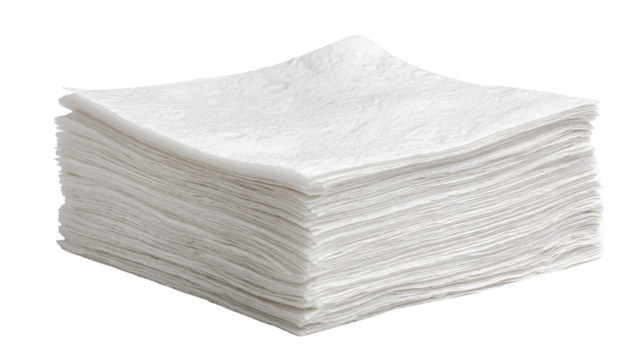 A stack of white paper napkins clean and unused ready for use