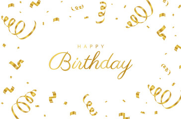 Golden confetti with text: Happy Birthday.