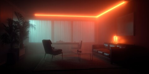 Empty room with orange lighting