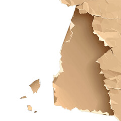 Aged, crumpled brown paper with torn, ragged edges, creases, and a large central hole.