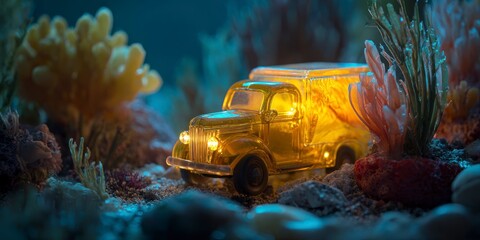 Golden truck miniature underwater scene