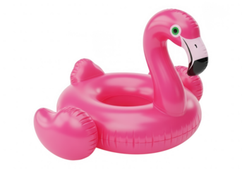 Inflatable pink flamingo pool float toy summer fun isolated on transparent background