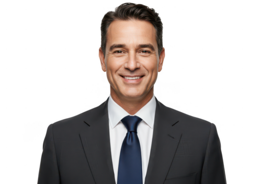 Smiling businessman in suit and tie isolated on transparent background