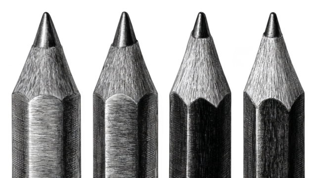 Graphite pencils arrayed against a dark background, study in texture and contrast.