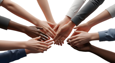 Diverse Hands Unite:  A Symbol of Teamwork & Collaboration with Transparent Background