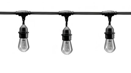 A row of vintage filament light bulbs hanging, creating warm and illuminating ambiance.