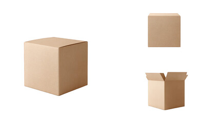 Open, closed, and partially open cardboard boxes ready for packing, unpacking, or storage.